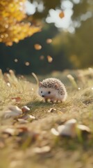 Obraz premium Adorable Hedgehog in Autumnal Grassland Setting