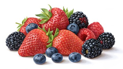 Mixed Berry Pile Watercolor Illustration of Strawberries, Blueberries, Raspberries and Blackberries, Food Photography, Still Life Berry, Fruit, Watercolor