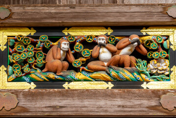 Three wise monkeys (Sanzaru) in Nikko temple, Japan