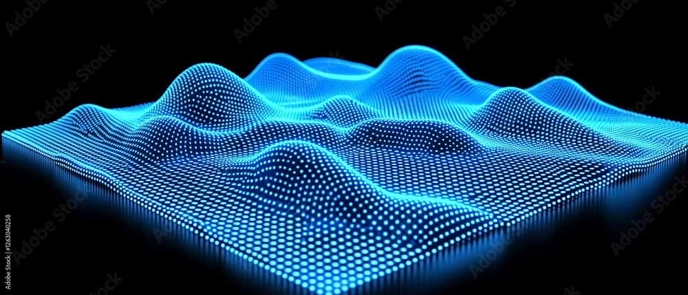 Aufkleber abstract blue digital wave particle background 3d data flow dots shine