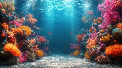 Naklejka premium Vibrant Coral Reef Ecosystem Underwater Scene