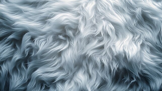 Close-up of a soft, textured fur, exhibiting shades of blue-grey. A study in abstract texture and soft hues. Fuzzy Fleece Detailed texture background. Abstract Fuzzy Blue-Grey Hues Soft Furr