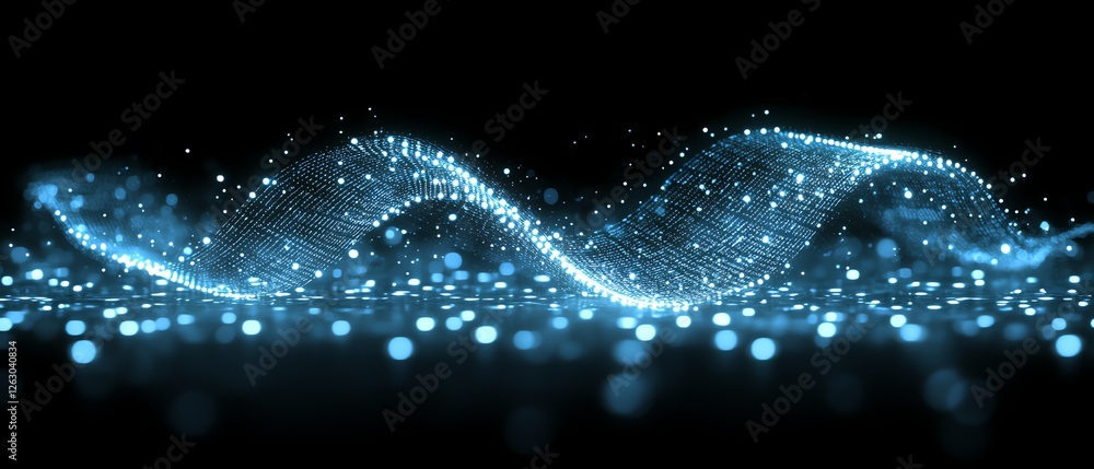 Poster abstract blue particle wave digital design art glow flow dark shiny