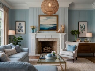 Serene Coastal Living Room With Blue Accents