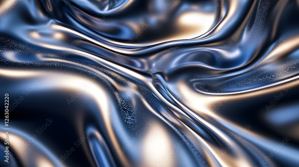Poster abstract image of a liquid metal surface with blue and gold hues, creating a smooth, flowing texture