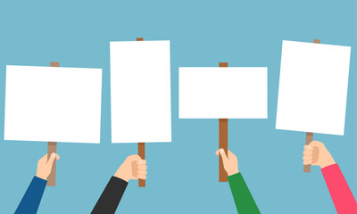 Fototapeta premium Hands holding white empty sign boards vector