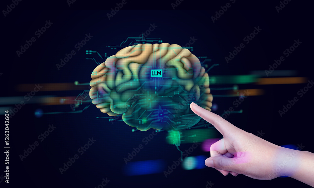 Poster a hand showing technology with generative ai concept, artificial intelligence cyber security, digita
