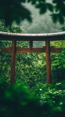 Fototapeta premium Tranquil Entrance to a Japanese Shrine Surrounded by Lush Greenery