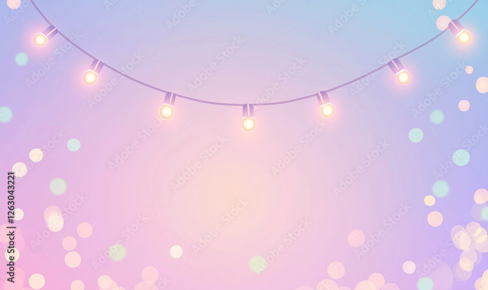 Aufkleber soft pastel background with glowing string lights and bokeh effects, creating a dreamy atmosphere.