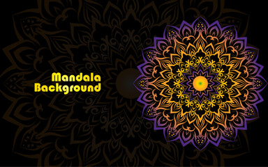 Elegant Mandala Background with Vibrant Golden and Purple Hues on a Dark Abstract Pattern