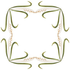 Square frame of field grasses, cereals, ears and leaves. Decor for graphic design, printing and packaging. Isolated hand-drawn watercolor illustration.