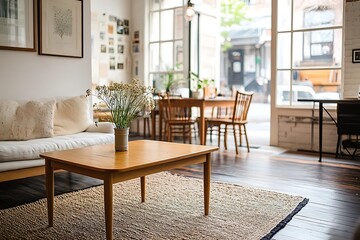 A stylish and modern coffee table enhancing a Scandinavian-inspired living room with sleek decor and minimalist charm.