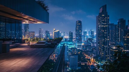 Fototapeta premium Stunning Night View from Rooftop Terrace over City Skyline