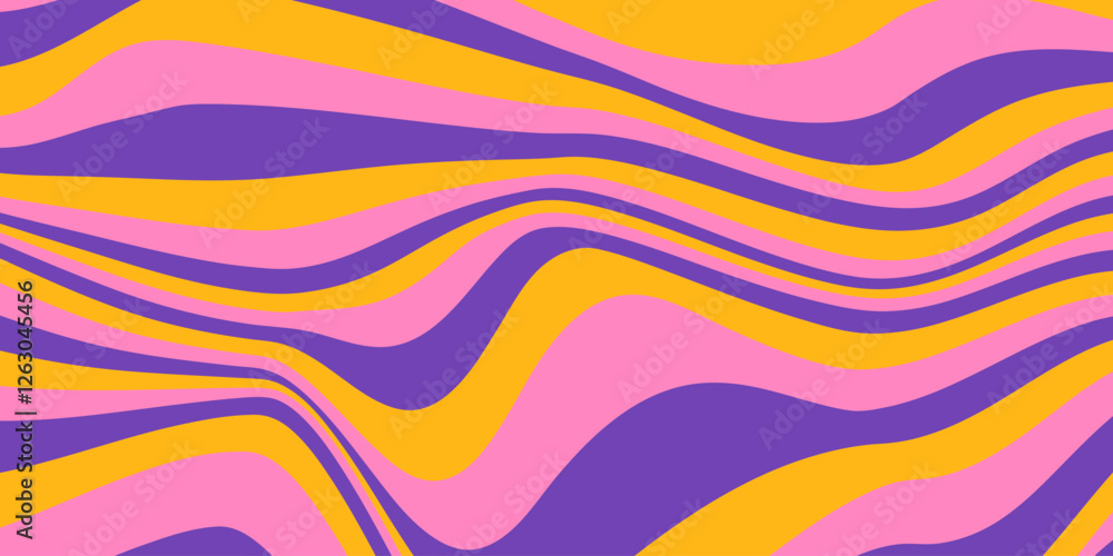 Aufkleber Abstract  horizontal background with dynamic waves. Trendy vector illustration in style retro 60s, 70s. Pink, yellow and purple colors