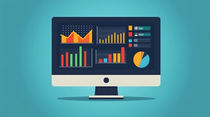 Computer screen displaying various charts and graphs for data analysis.