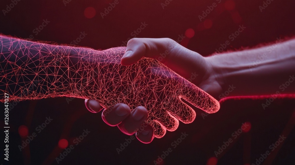Aufkleber a digital handshake symbolizes collaboration and connection in a tech-driven world, showcasing innov