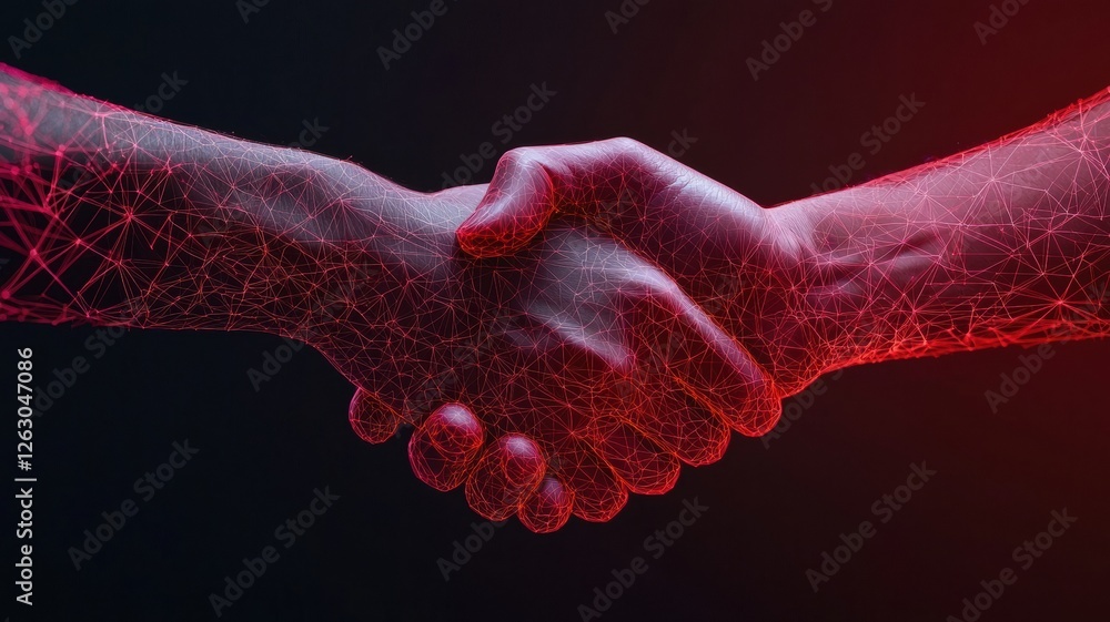 Aufkleber a dynamic handshake illuminated by a futuristic glow, symbolizing collaboration and connection in a 