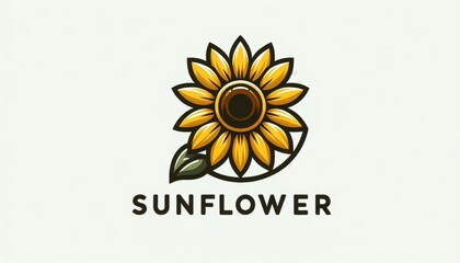 Fototapeta premium Sunflower logo with golden yellow petals and bold black outline modern floral emblem for branding packaging design and nature themes