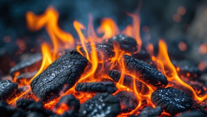 smoldering burning coals close up hot background