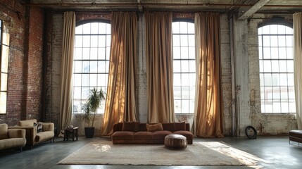 Spacious Loft Interior with Natural Light and Cozy Furnishings