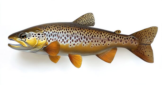 Hyper-realistic Brown Trout Fish Salmo Trutta Isolated on White Background