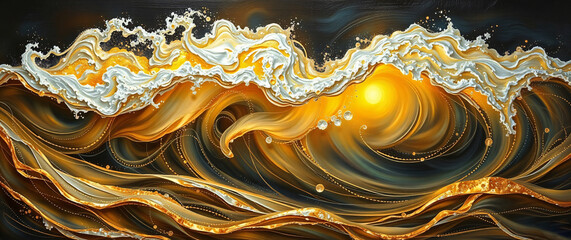 Multi color and Gold Abstract Painting on a Luxurious Marble Acrylic Background.