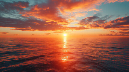 Fototapeta premium Stunning sunset over the ocean, with vibrant colors reflecting on the water