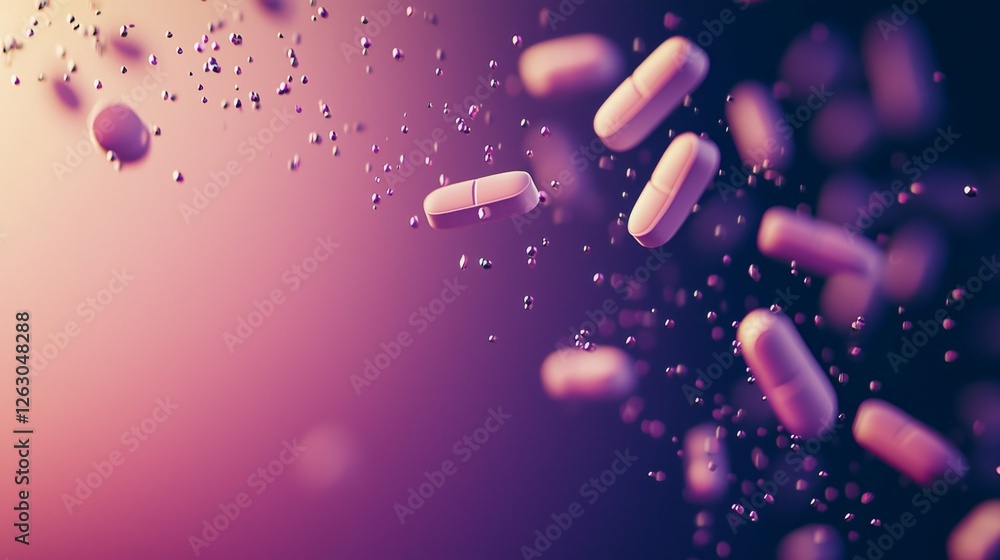 Poster floating capsules and bubbles in colorful abstract background