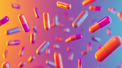 Colorful Capsules Floating In Abstract Background With Bright Hues
