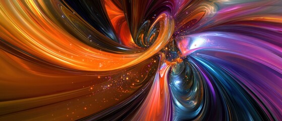 Dynamic Abstract Background with Swirling Colors and Glittering Particles Orange, Blue, and Purple Artistic Design