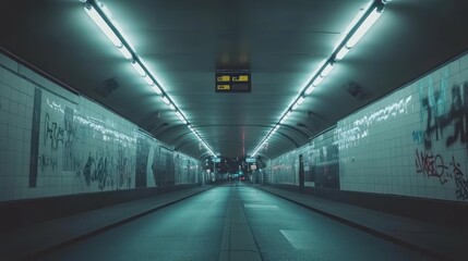 Obraz premium City underpass night graffiti illuminated road