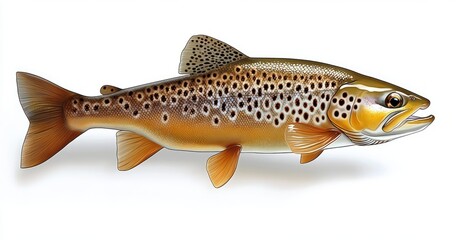 Hyper-realistic Brown Trout Salmo Trutta Isolated on White Background
