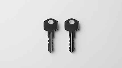 Two duplicate house keys freshly cut on a plain white background