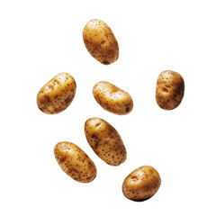 Obraz premium Flying Fresh Unpeeled Raw Potatoes Close Up on an Isolated White Background for Healthy Cooking and Delicious Meal Preparation Ideas