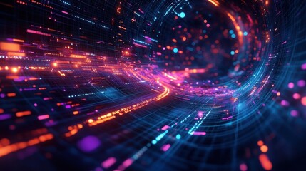 Obraz premium Futuristic Data Visualization Concept with Neon Lines Geometric Shapes AI Deep Learning Analytics