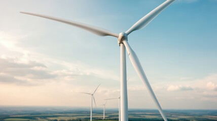 Fototapeta premium A scenic view of wind turbines against a clear sky, symbolizing renewable energy and sustainability in an expansive landscape.
