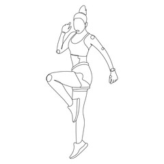 Dessin en ligne continue d'une femme pratiquant la gym, line art, vecteur