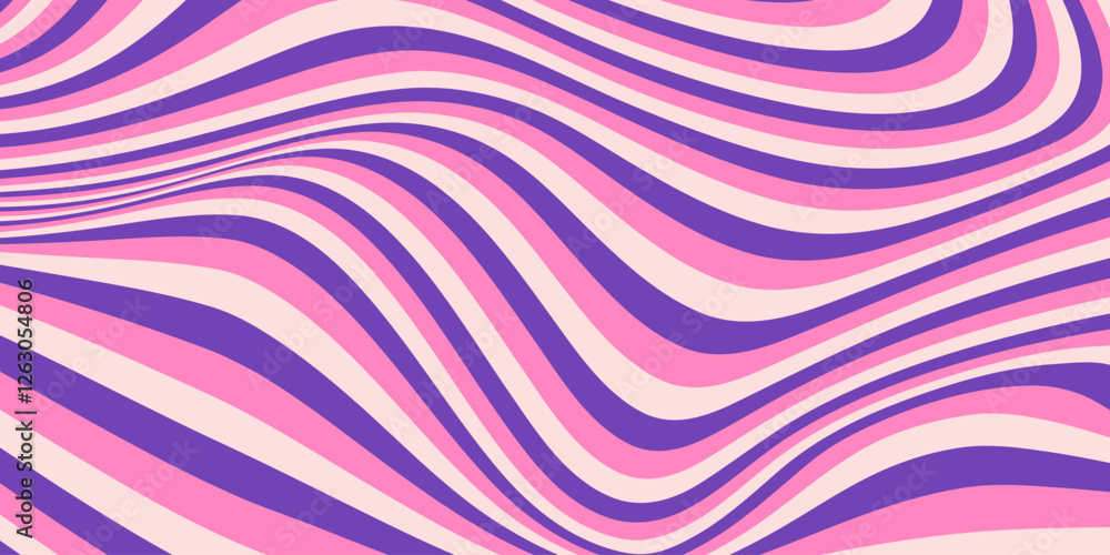Aufkleber Abstract horizontal background with dynamic waves. Trendy vector illustration in style retro 60s, 70s. Pink and purple colors