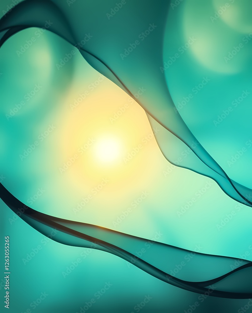 Poster abstract swirling fabric with soft light in a serene turquoise background. generative ai