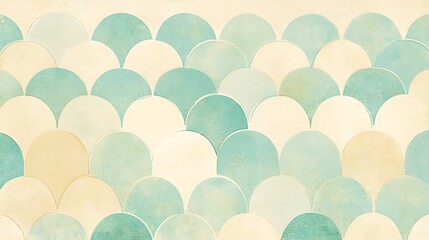 Abstract Scallop Pattern in Pastel Greens and Creams