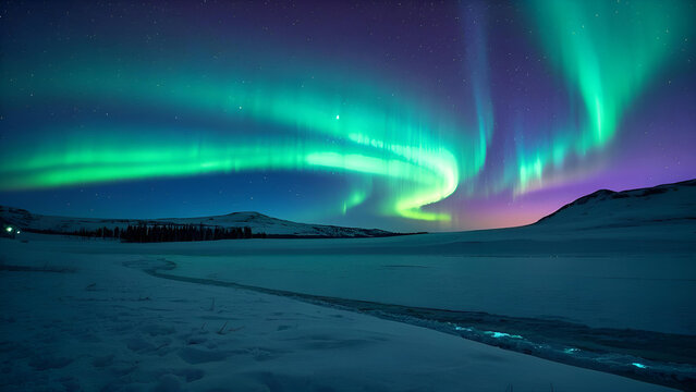 Spectacular Northern Lights Over Snowy Landscape Illuminating the Night Sky