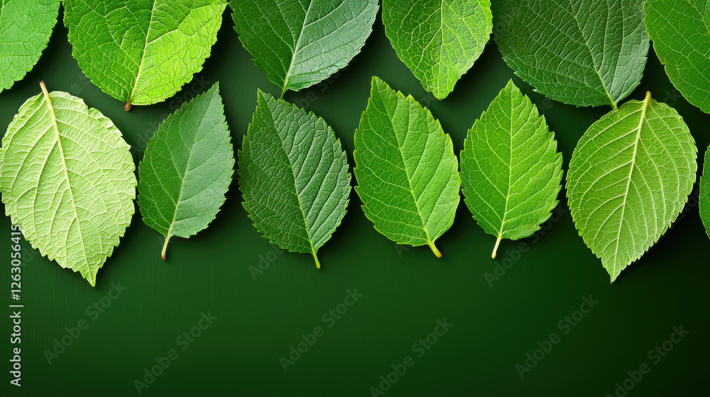 Poster close up of diverse array of leaves showcasing various shades of green and textures, creating vibran