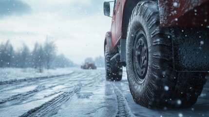 Winter Journey: A 4x4's snowy adventure through a frosty landscape