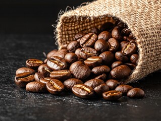 Aromatic Roasted Coffee Beans Spill Rustic Kitchen Food Photography Cozy Environment Close-Up Concept