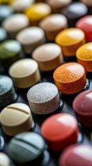 Colorful Close-up of Round Coated Tablets in Organized Display