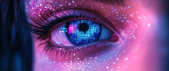 Futuristic Cyberpunk Eye with Digital Circuitry and Neon Lighting