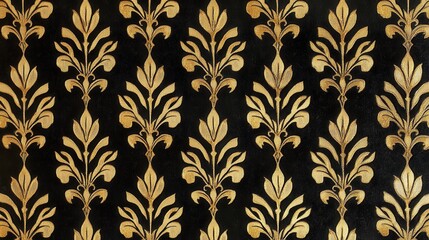 Fototapeta premium Elegant Black and Gold Damask Wallpaper Texture with Floral Ornament Pattern, Royal Style