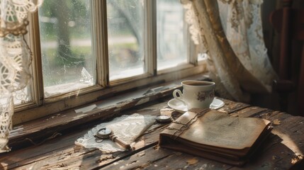 Cozy afternoon with a book and coffee by the sunny window