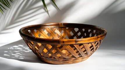 Fototapeta premium Elegant Bamboo Woven Basket in Sunlight