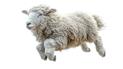 Joyful Lamb Leaps: This image features a fluffy lamb captured mid-leap, with a dynamic pose that radiates energy and playfulness. This scene evokes a sense of freedom, vitality.